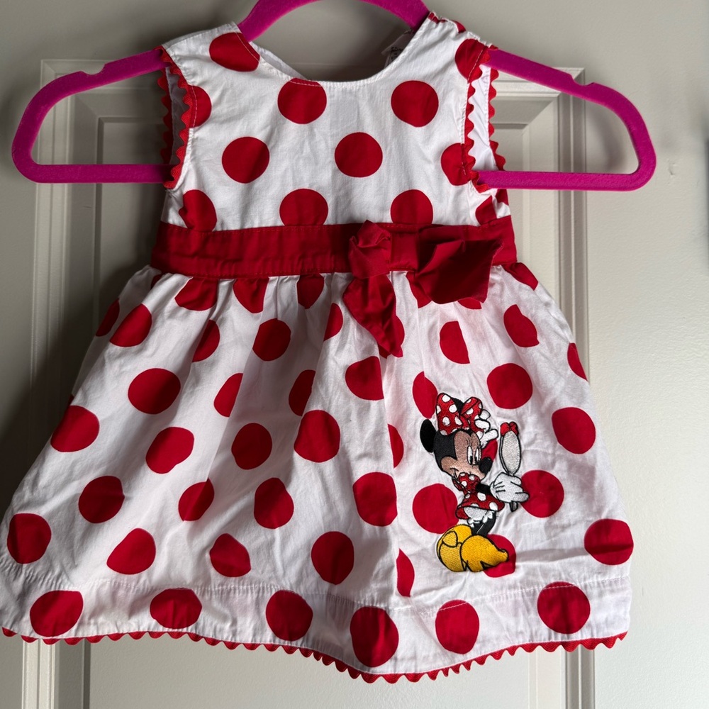 Vintage Disney Minnie Mouse Baby Dress 12M Red Polka Dot